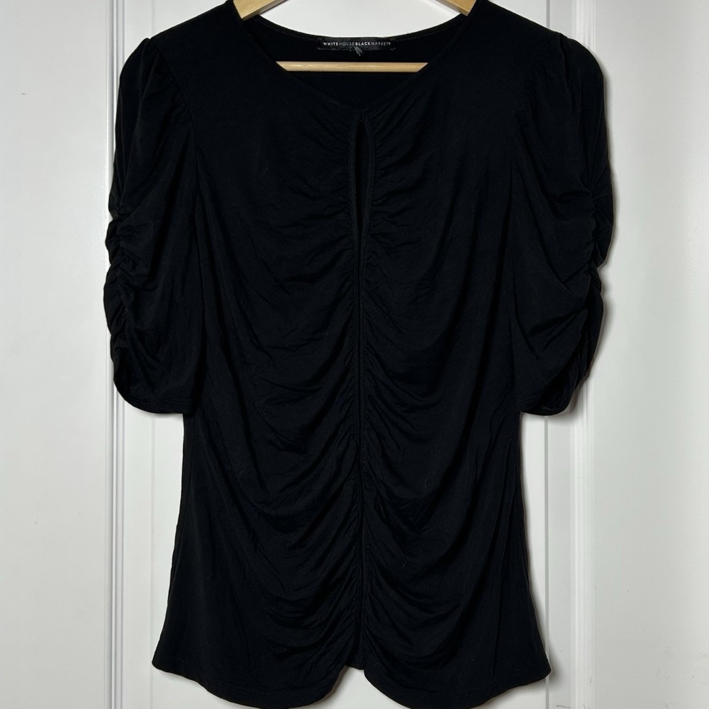White House Black Market Black Ruched Keyhole Top Jersey Elevated Basic Style